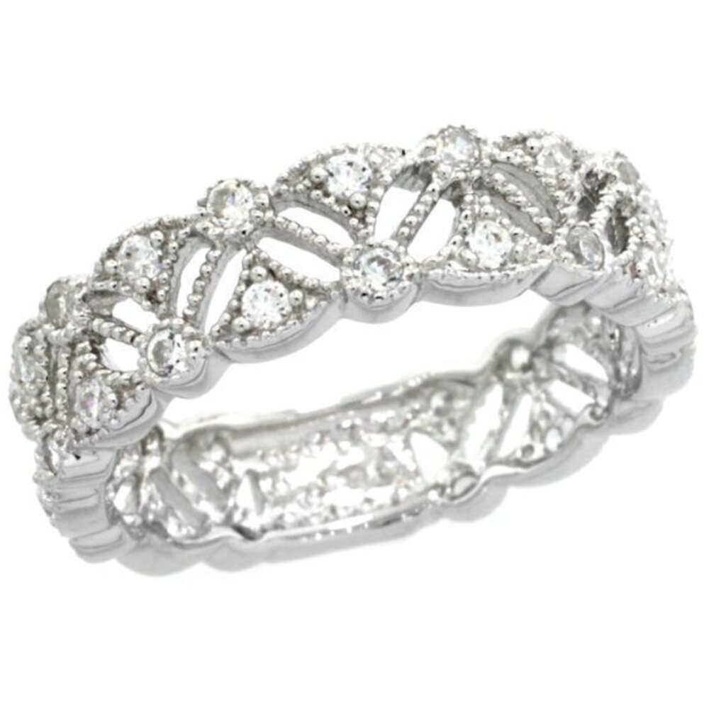 Sterling Silver Vintage Ring CZ Wedding Band